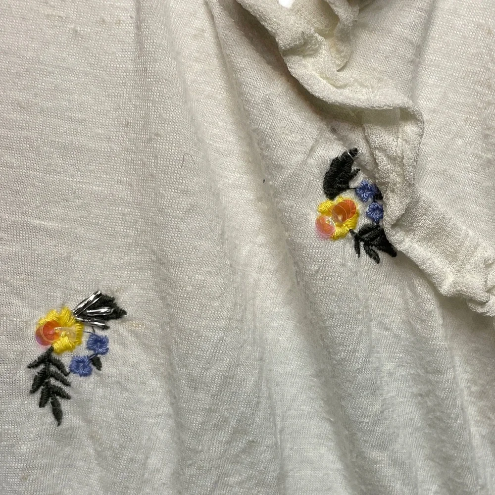 Free People Full Bloom Embroidered White Ruffled Crop Top S - Picture 7 of 10